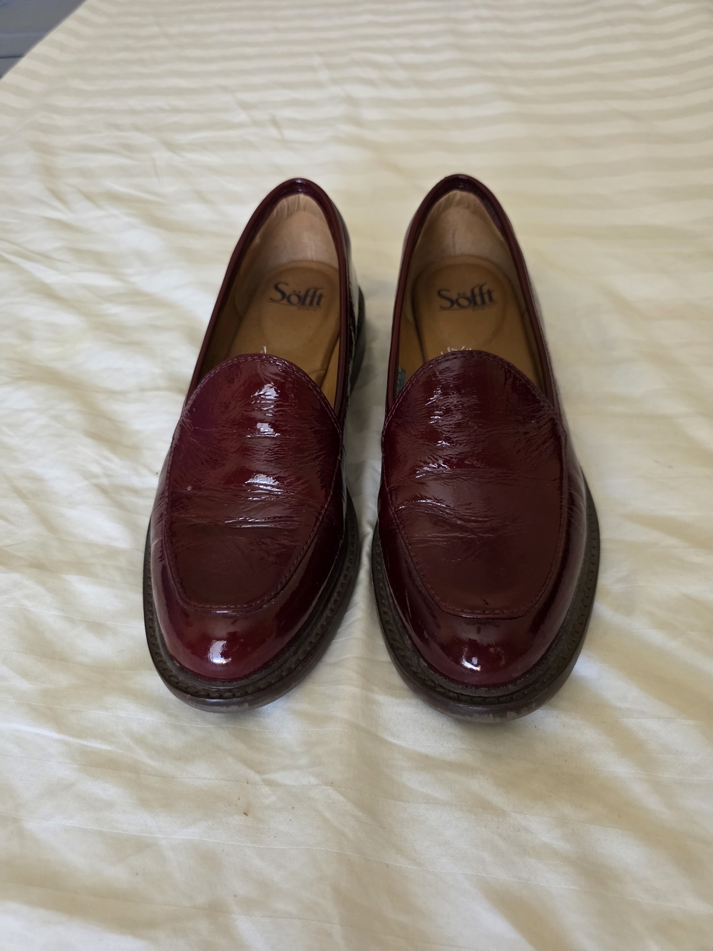 Sofft Men's Wine-Red Patent Leather Slip-On Loafers